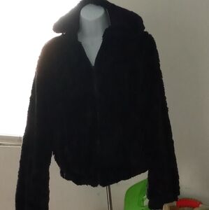 Black furry hoodie sweater